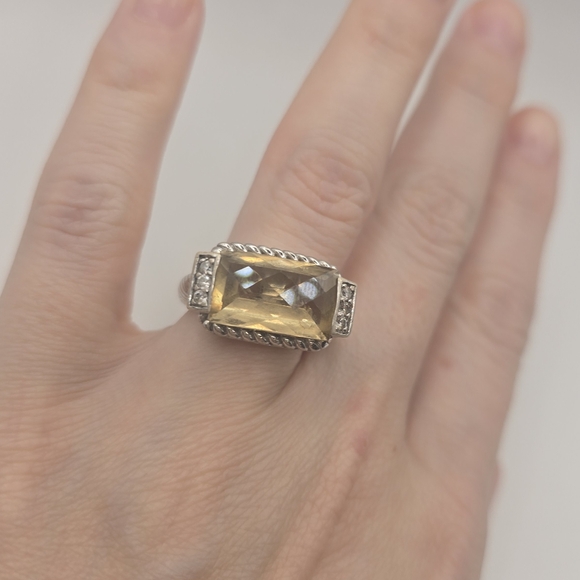 Vintage JUDITH RIPKA RING 925 Sterling Silver Yellow Citrine Cocktail Ring S-7 - Picture 2 of 13